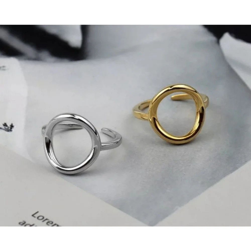 NEW Women's Solid Circle Ring Adjustable‎ Gold Plated S925